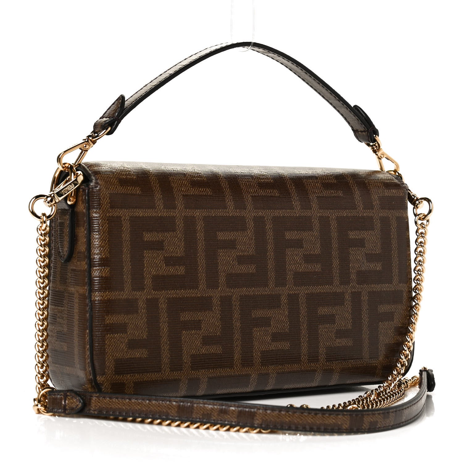 Fendi Glazed Fabric Vitello Century FF 1974 Mini Baguette Mogano Panna 2 of 10