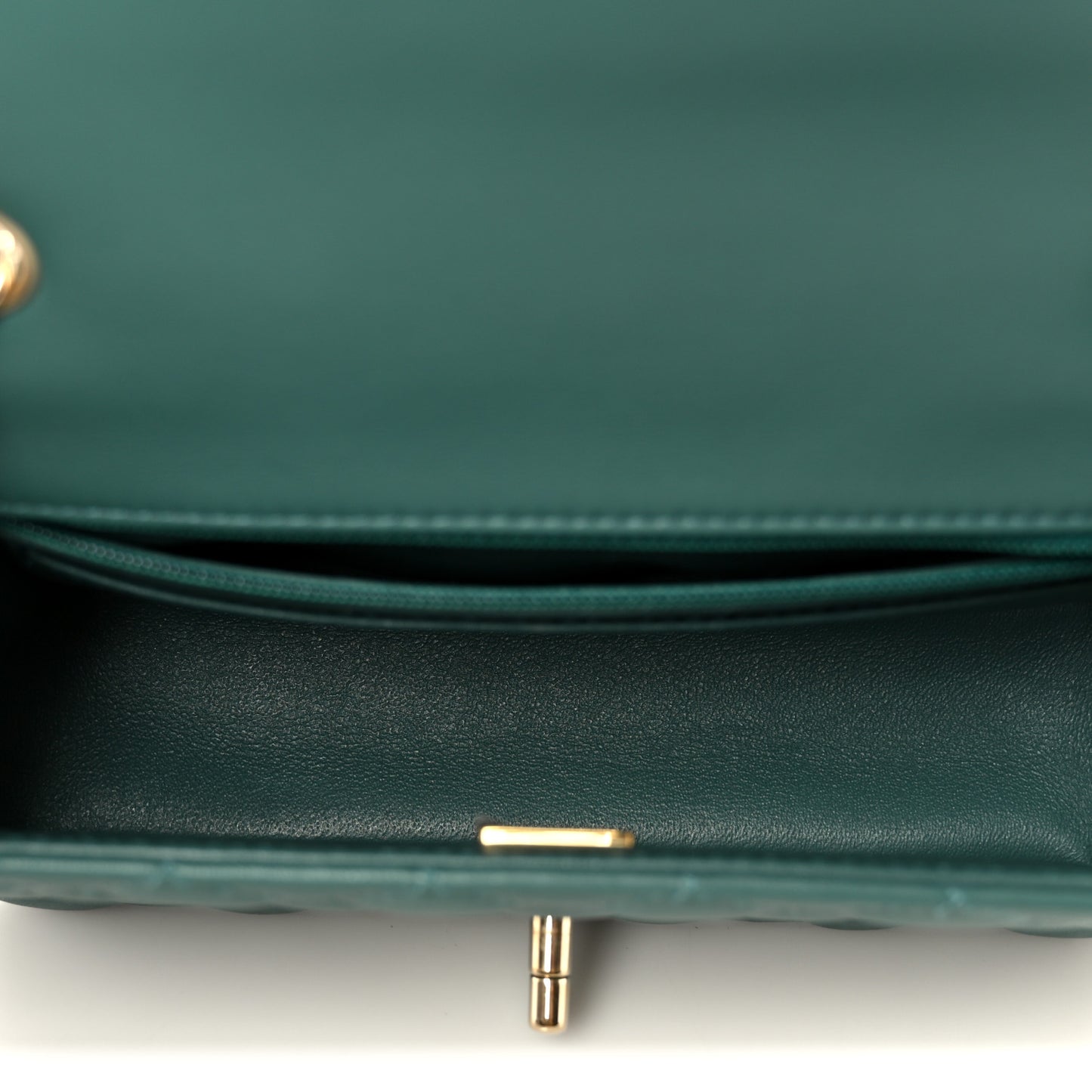 Lambskin Quilted Mini Rectangular Flap Dark Green