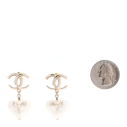 Chanel Pearl CC Heart Drop Earrings Gold 2 of 4