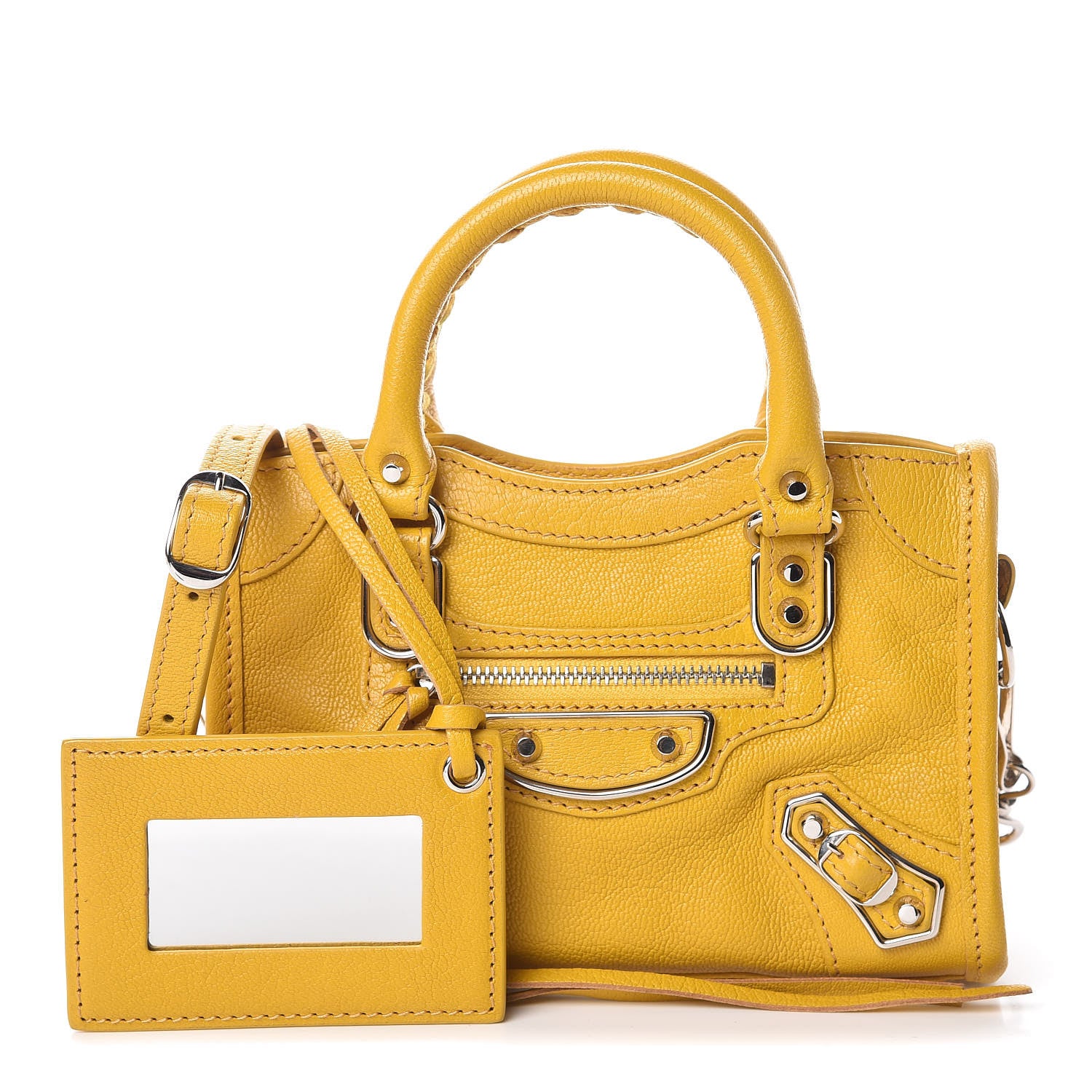 Balenciaga Chevre Silver Metallic Edge Hardware Nano City Jaune Epi 1 of 9