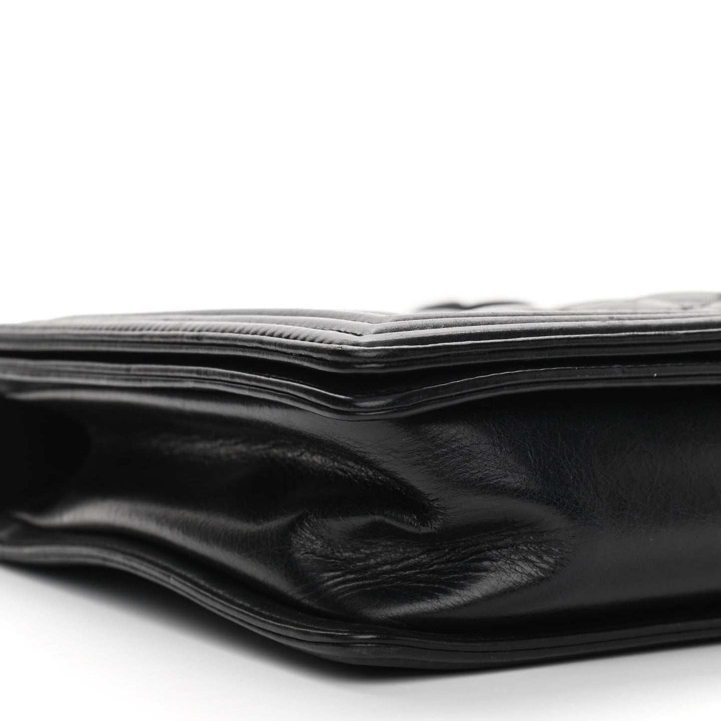 Calfskin Embossed Stitch Large Boy Flap Black