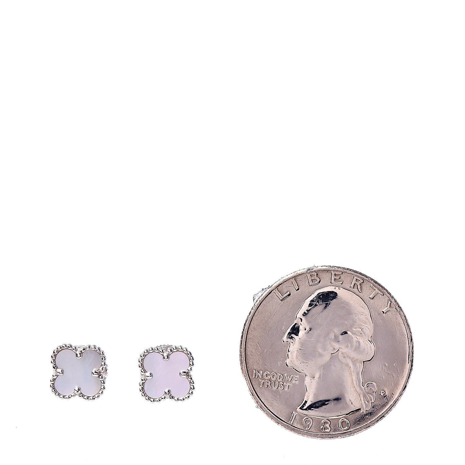 Van Cleef & Arpels 18K White Gold Mother of Pearl Sweet Alhambra Earrings 2 of 5