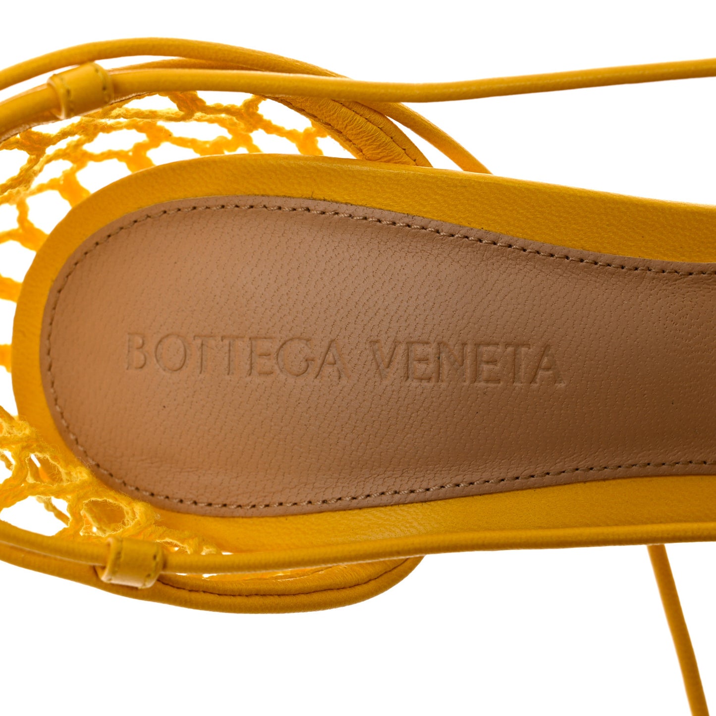 Mesh Nappa Stretch Ankle Tie Sandals 36 Egg Yolk