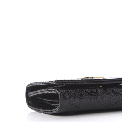 Saint Laurent Grain De Poudre Matelasse Chevron Monogram Compact Wallet Black 5 of 8