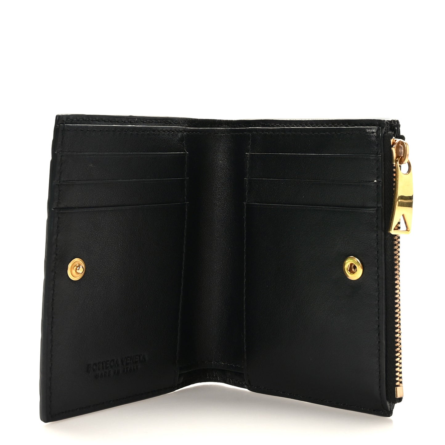 Nappa Intrecciato Small Bi-Fold Zip Wallet Black