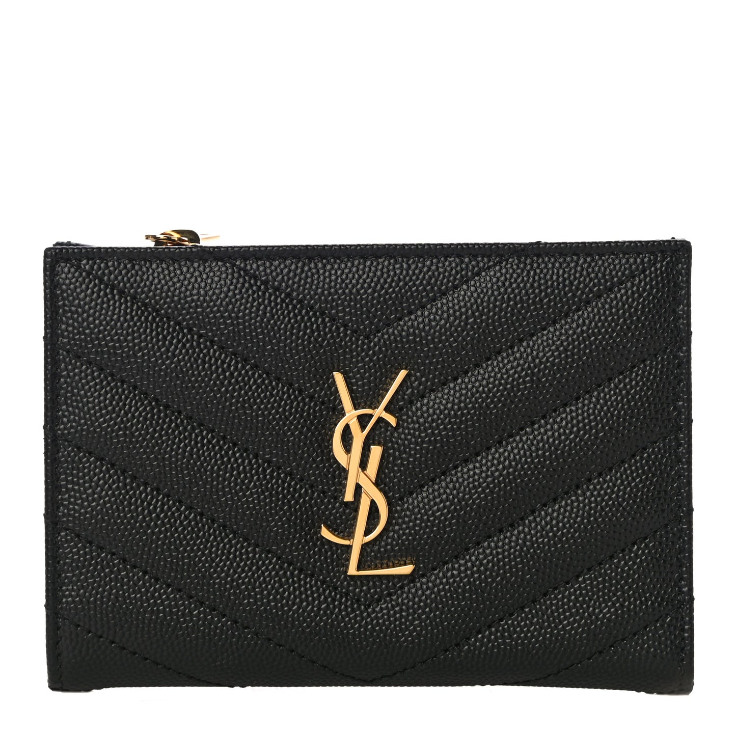 Grain De Poudre Matelasse Chevron Monogram Zipped Two-Part Wallet Black