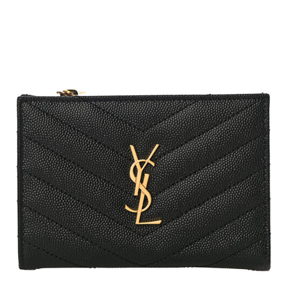 Saint Laurent Grain De Poudre Matelasse Chevron Monogram Zipped Two-Part Wallet Black 1 of 9