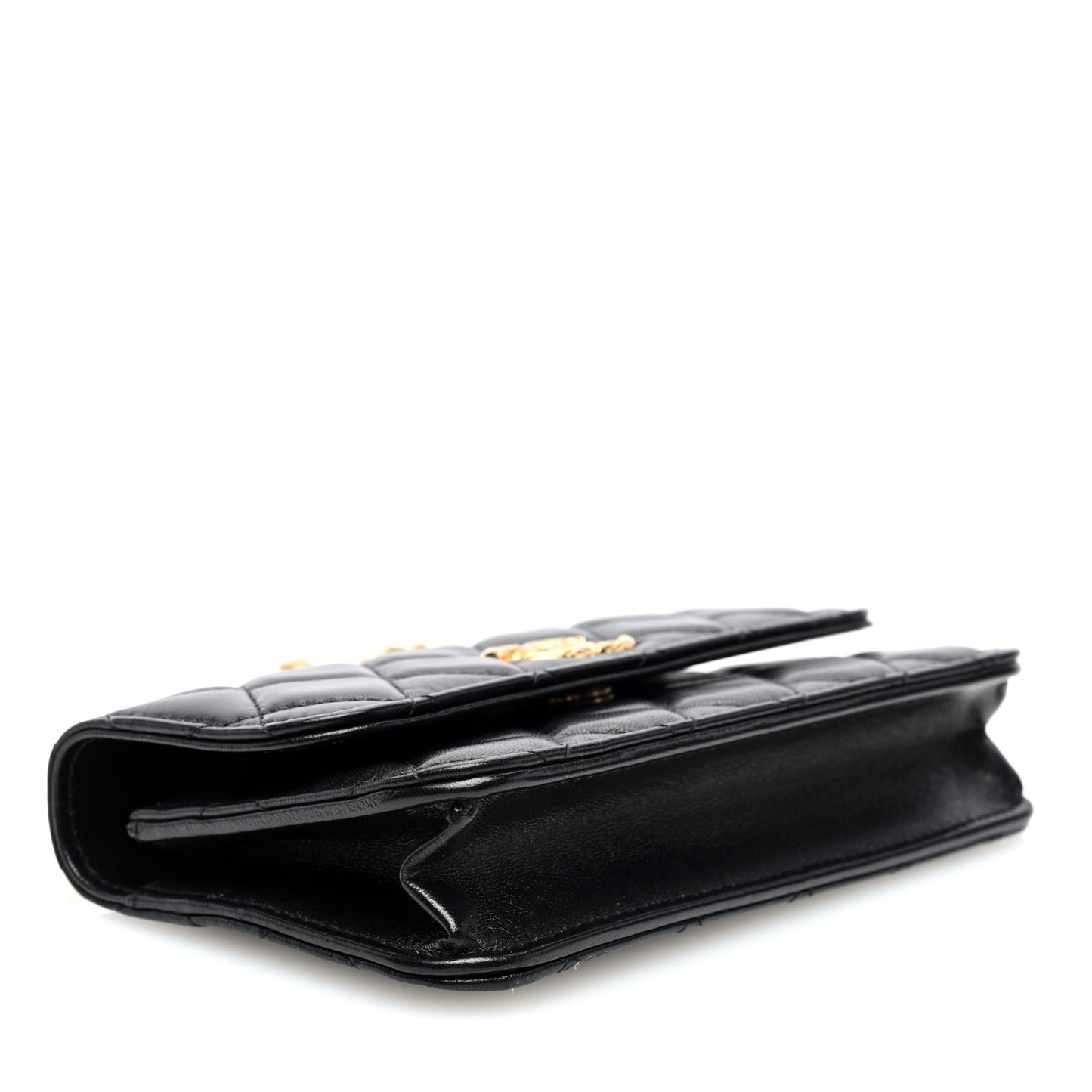 Lambskin Quilted Dynasty Flap Phone Holder With Chain Black