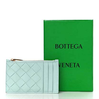 Bottega Veneta Calfskin Intrecciato Zip Card Holder Teal Washed 9 of 9