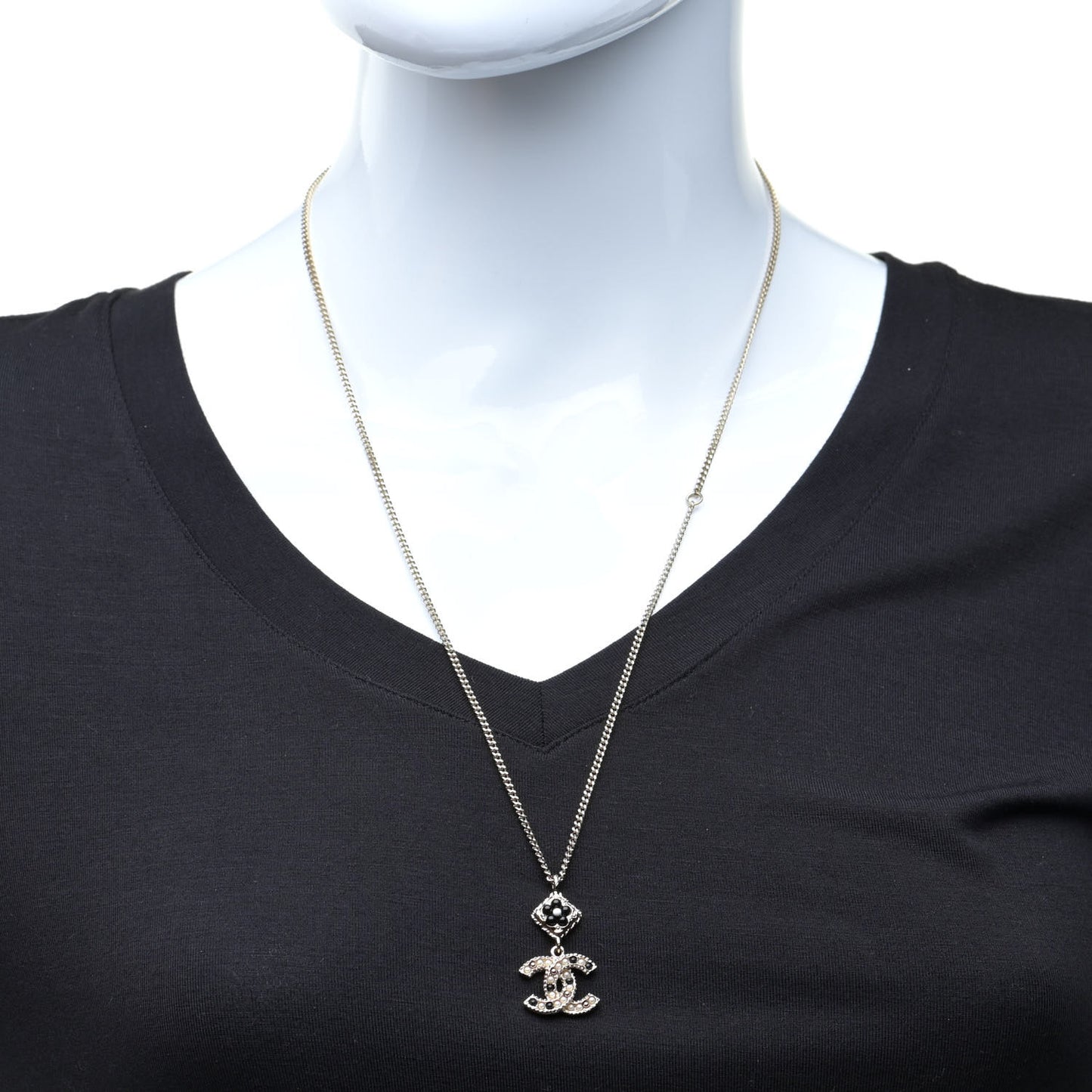 Crystal Pearl CC Candy Camellia Necklace Gold Black