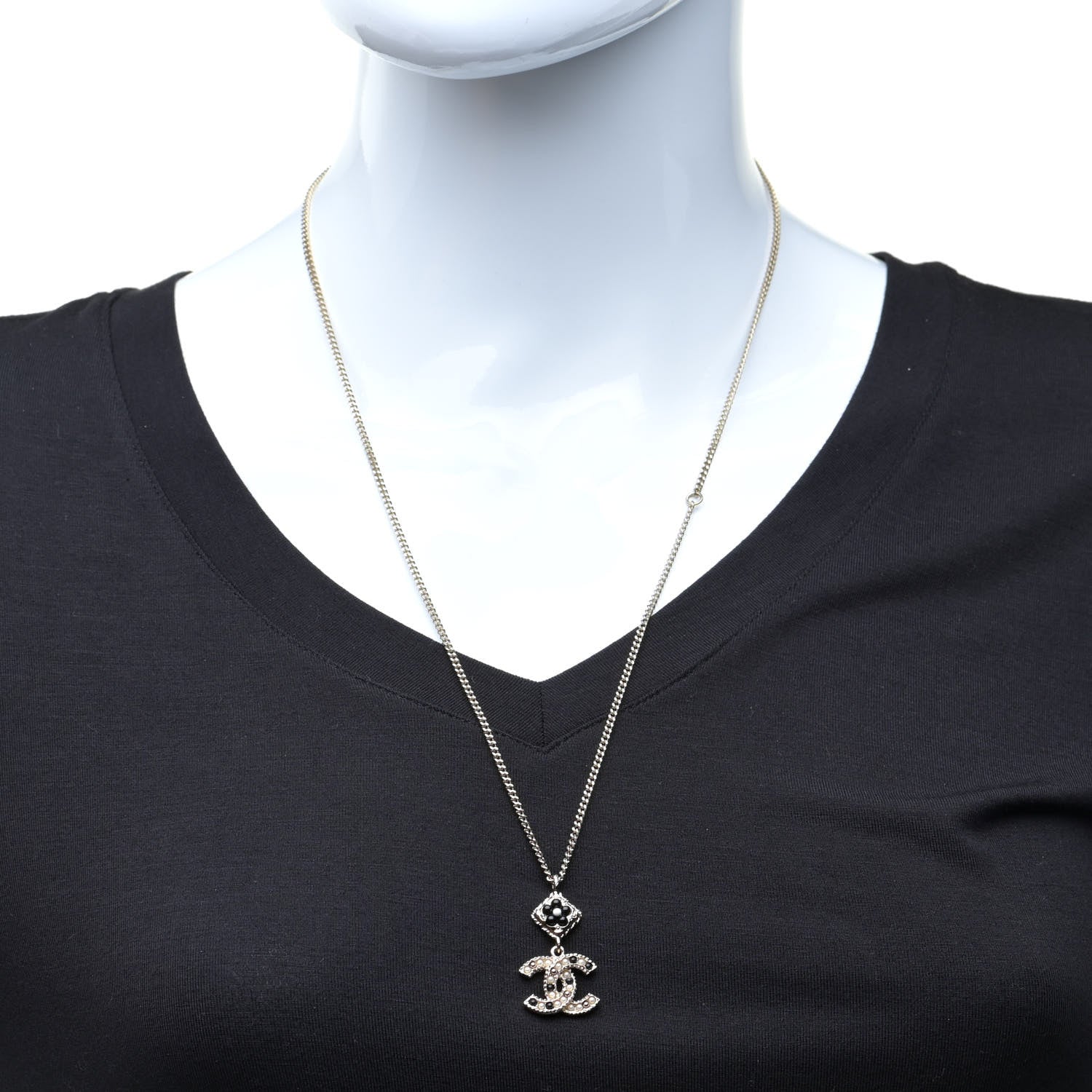 Chanel Crystal Pearl CC Candy Camellia Necklace Gold Black 2 of 6