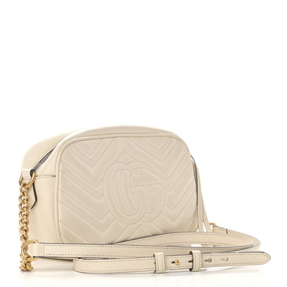 Gucci Calfskin Matelasse Small GG Marmont Chain Shoulder Bag White 3 of 14