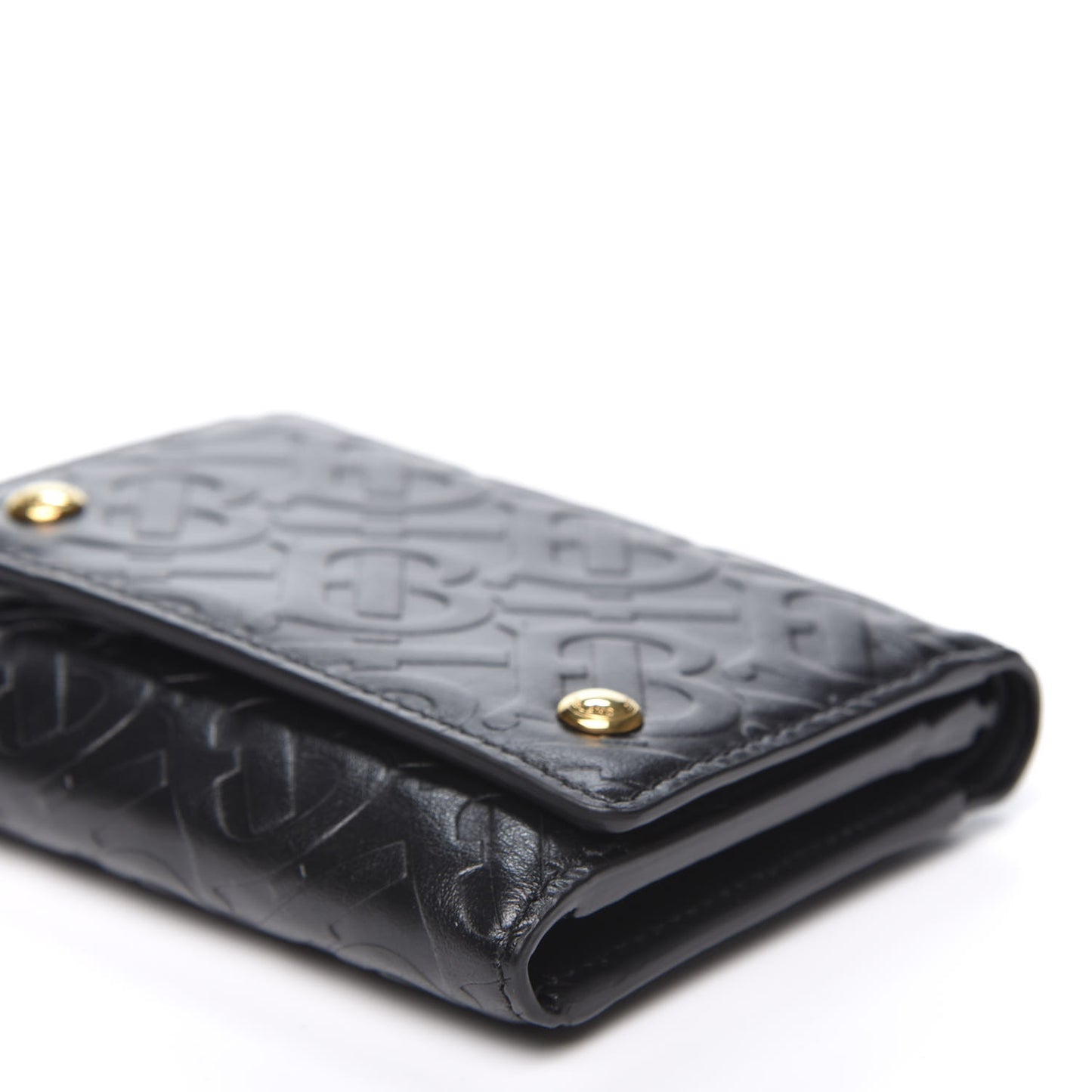 Calfskin Embossed Monogram Tri-Fold Compact Wallet Black