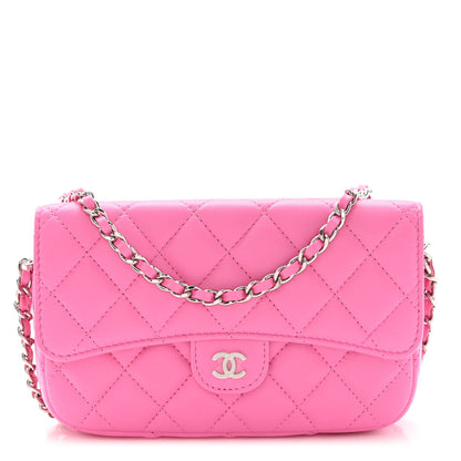 Chanel Lambskin Quilted Flap Phone Holder With Chain Neon Pink 1 of 12