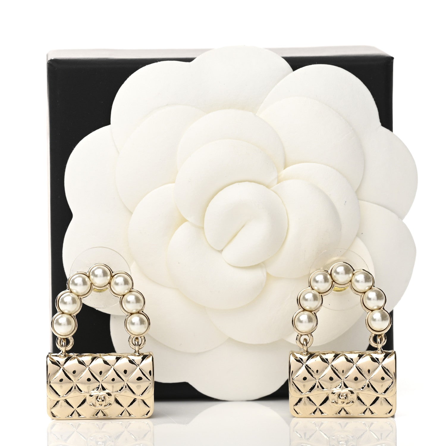 Chanel Pearl Quilted CC Flap Bag Earrings Gold 5 of 5