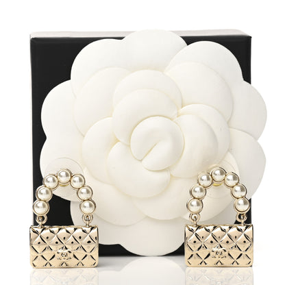 Chanel Pearl Quilted CC Flap Bag Earrings Gold 5 of 5