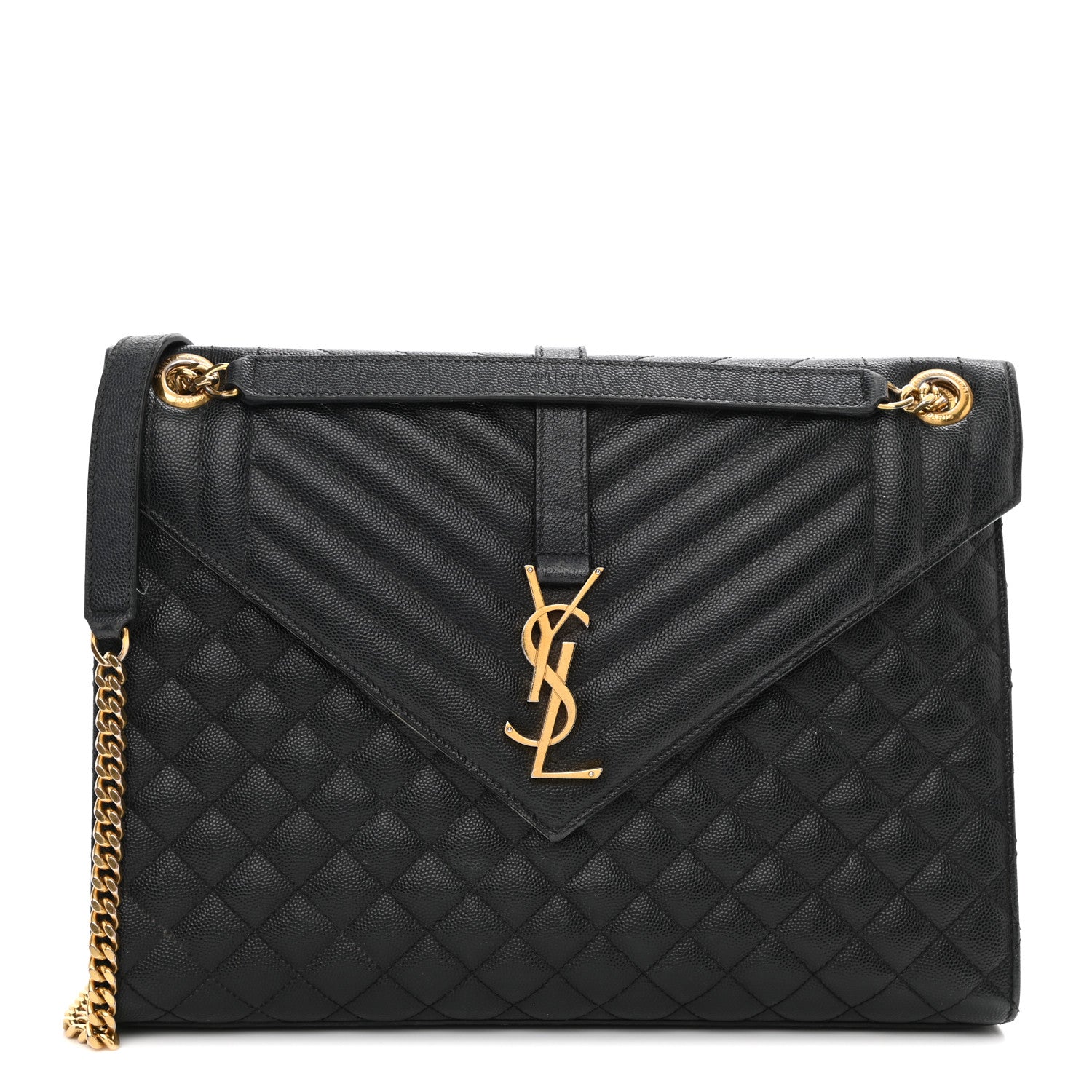 Saint Laurent Grain De Poudre Textured Mixed Matelasse Large Triquilt Monogram Satchel Black 2 of 35