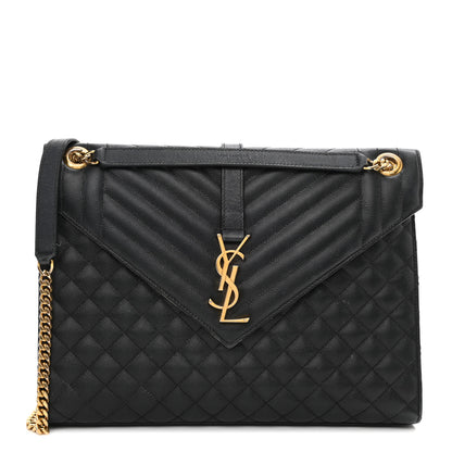 Saint Laurent Grain De Poudre Textured Mixed Matelasse Large Triquilt Monogram Satchel Black 2 of 35