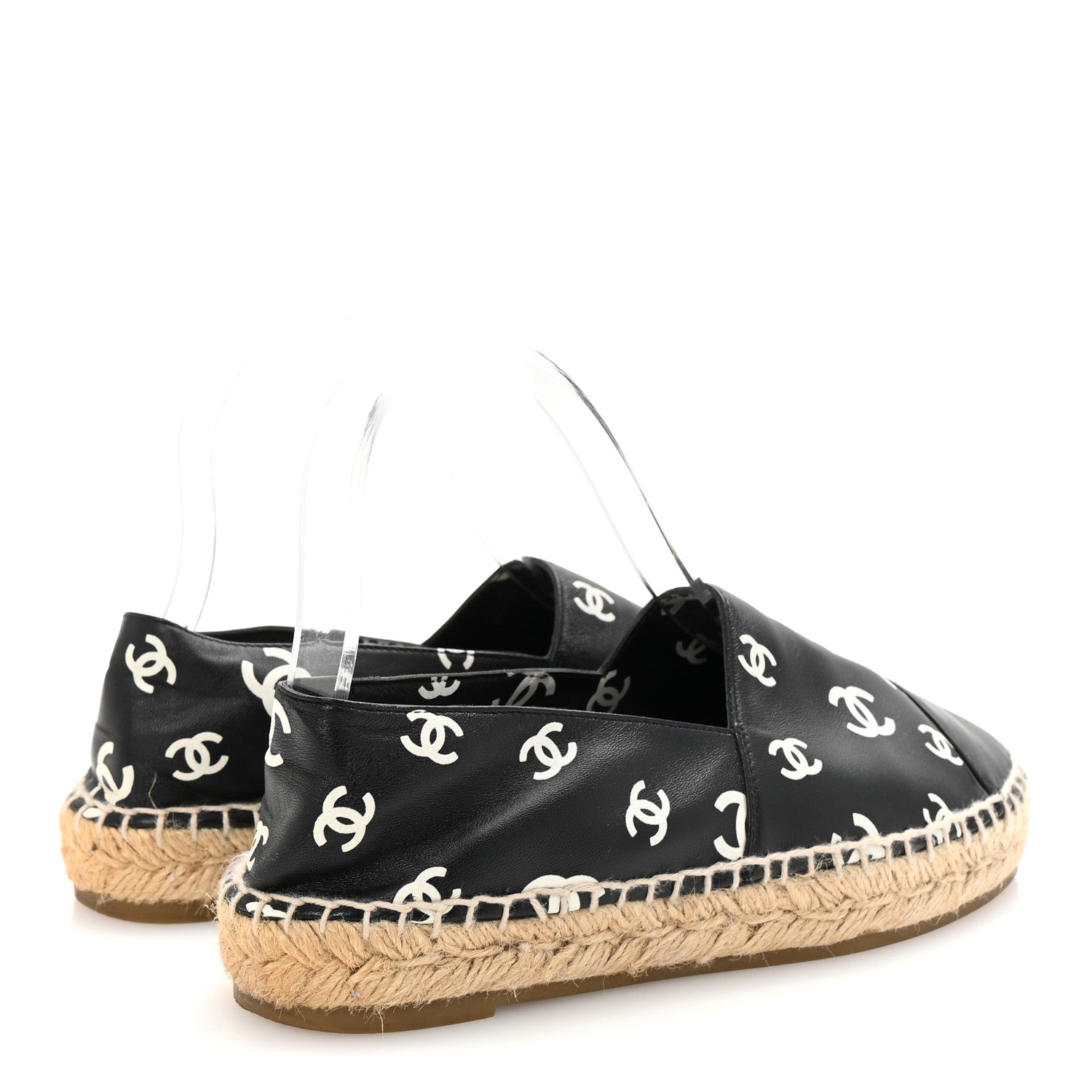 Chanel Lambskin Printed CC Espadrilles 38 Black White 5 of 8