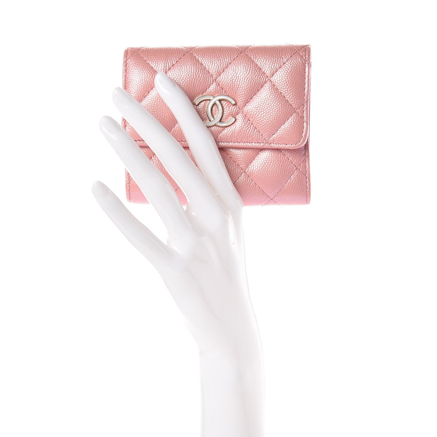 Iridescent Caviar Quilted Small Flap Wallet Rose Pink