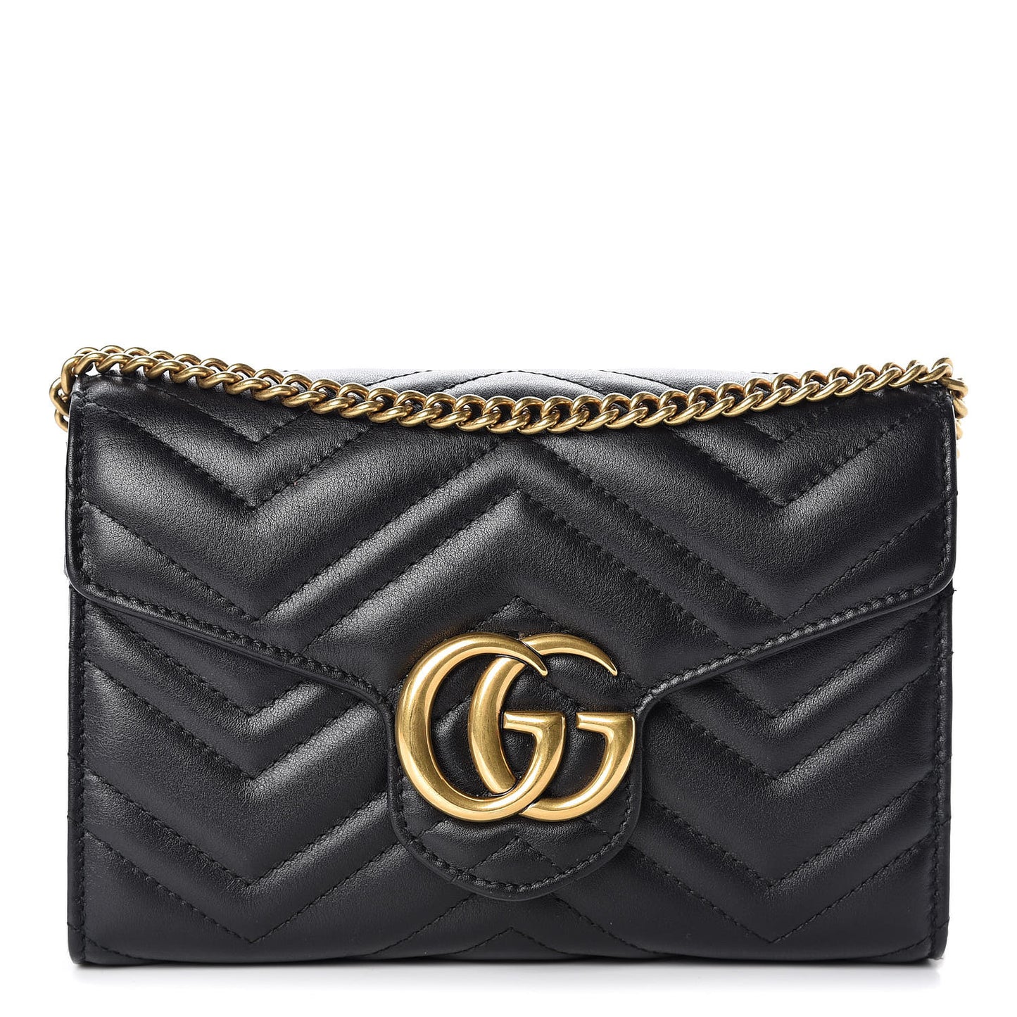 Calfskin Matelasse GG Marmont Chain Wallet Black