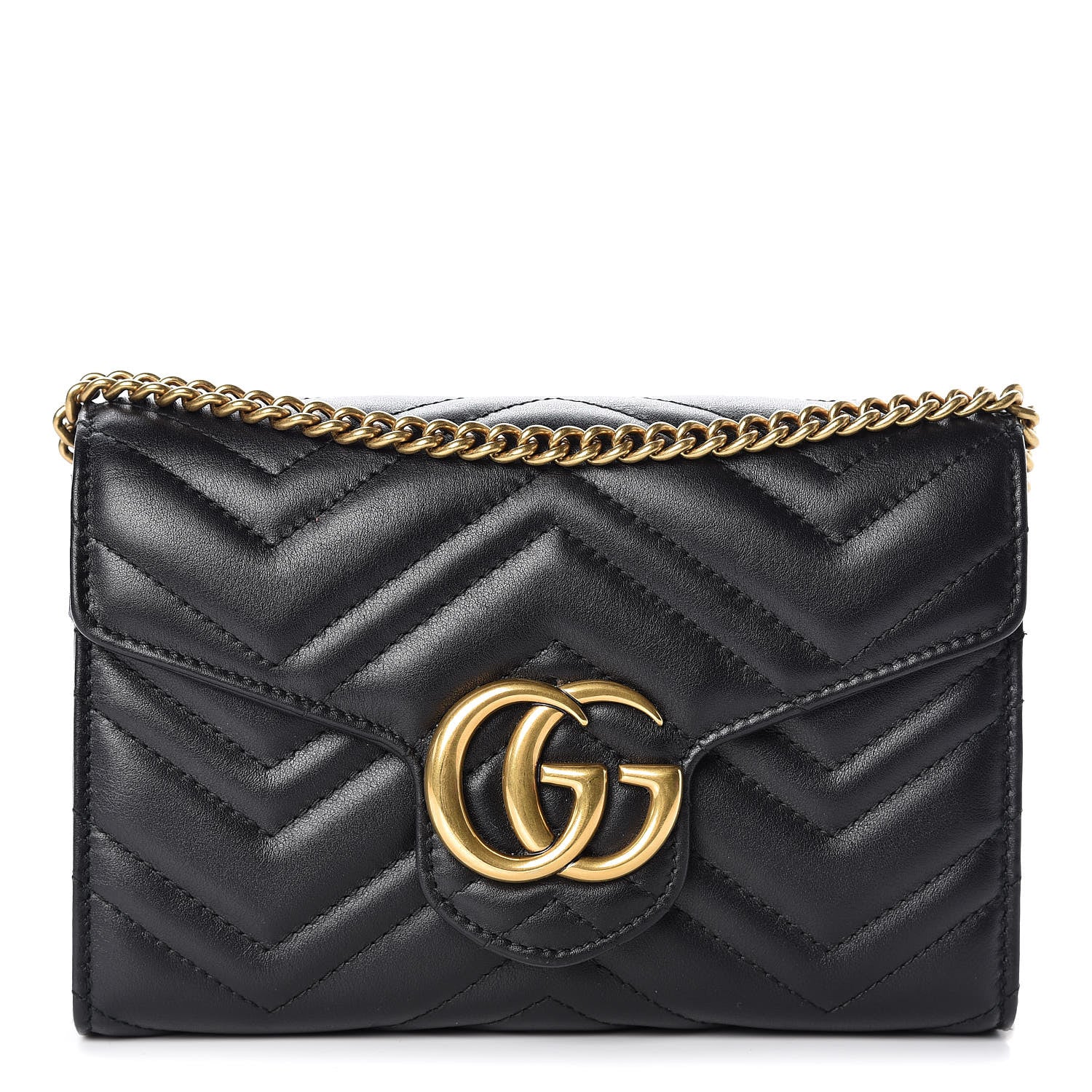 Gucci Calfskin Matelasse GG Marmont Chain Wallet Black 1 of 7