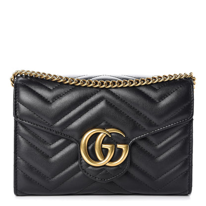 Gucci Calfskin Matelasse GG Marmont Chain Wallet Black 1 of 7
