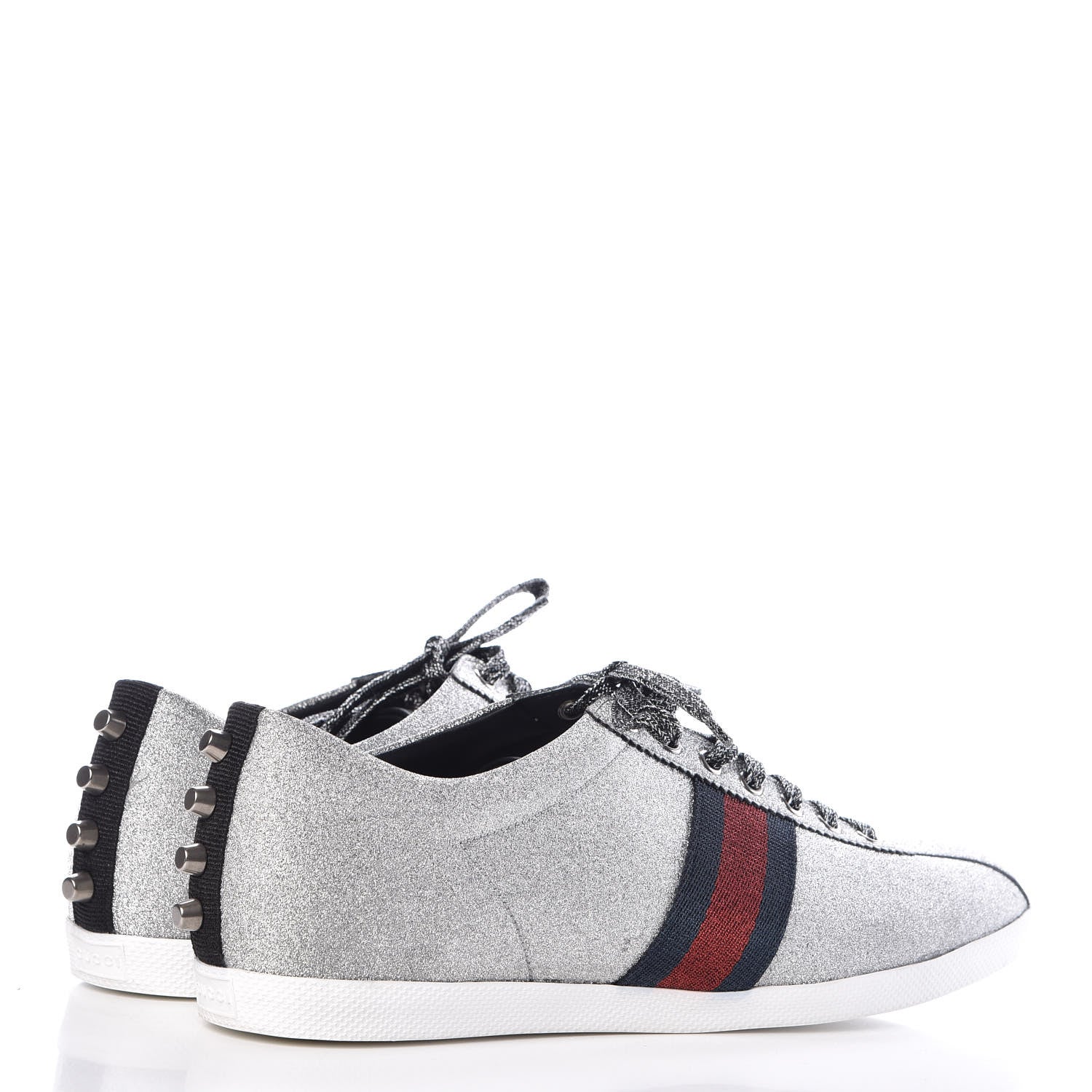 Gucci Glitter Fabric Studded Web Mens Sneakers 12 Silver 4 of 7