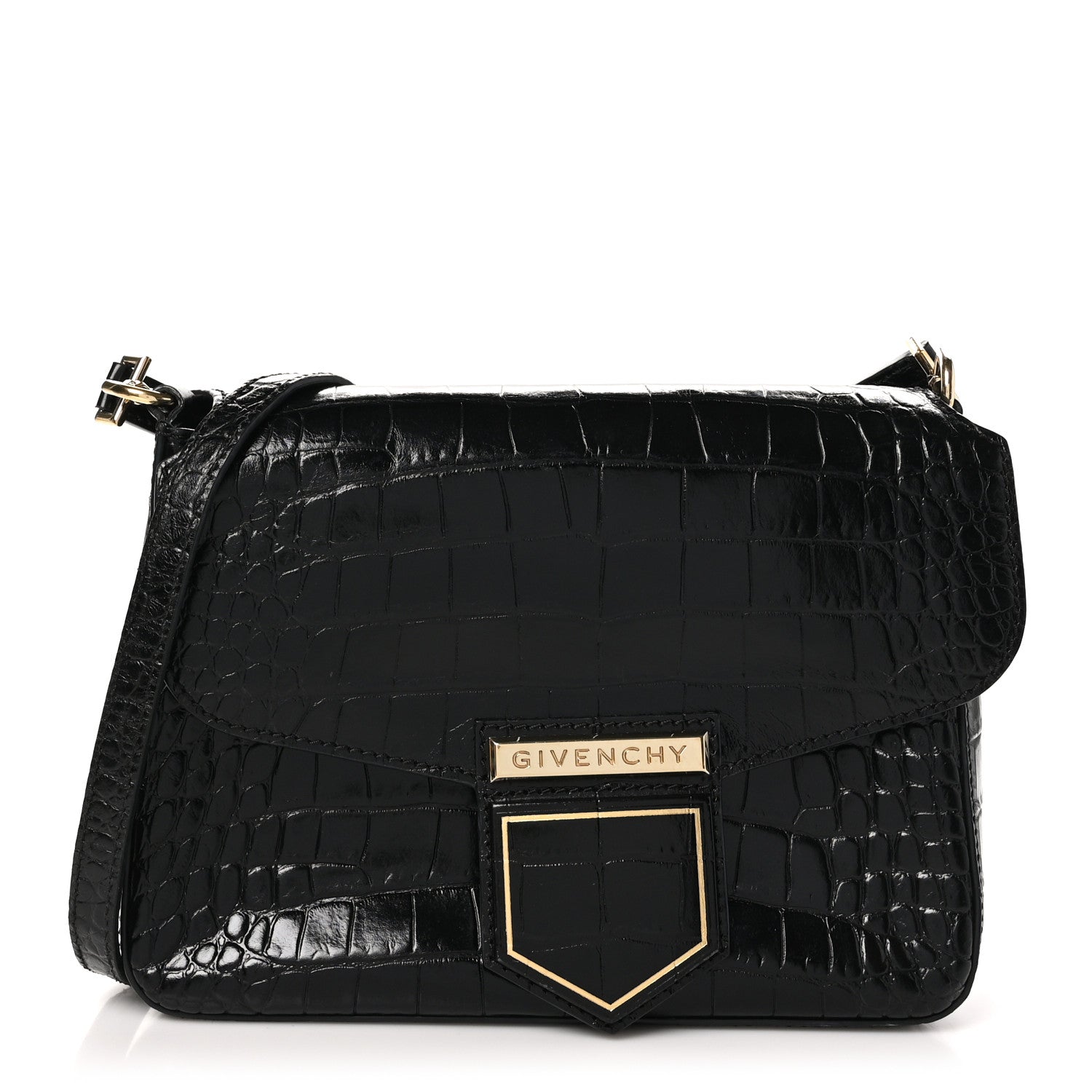 Givenchy Calfskin Crocodile Embossed Small Nobile Shoulder Bag Black 1 of 9