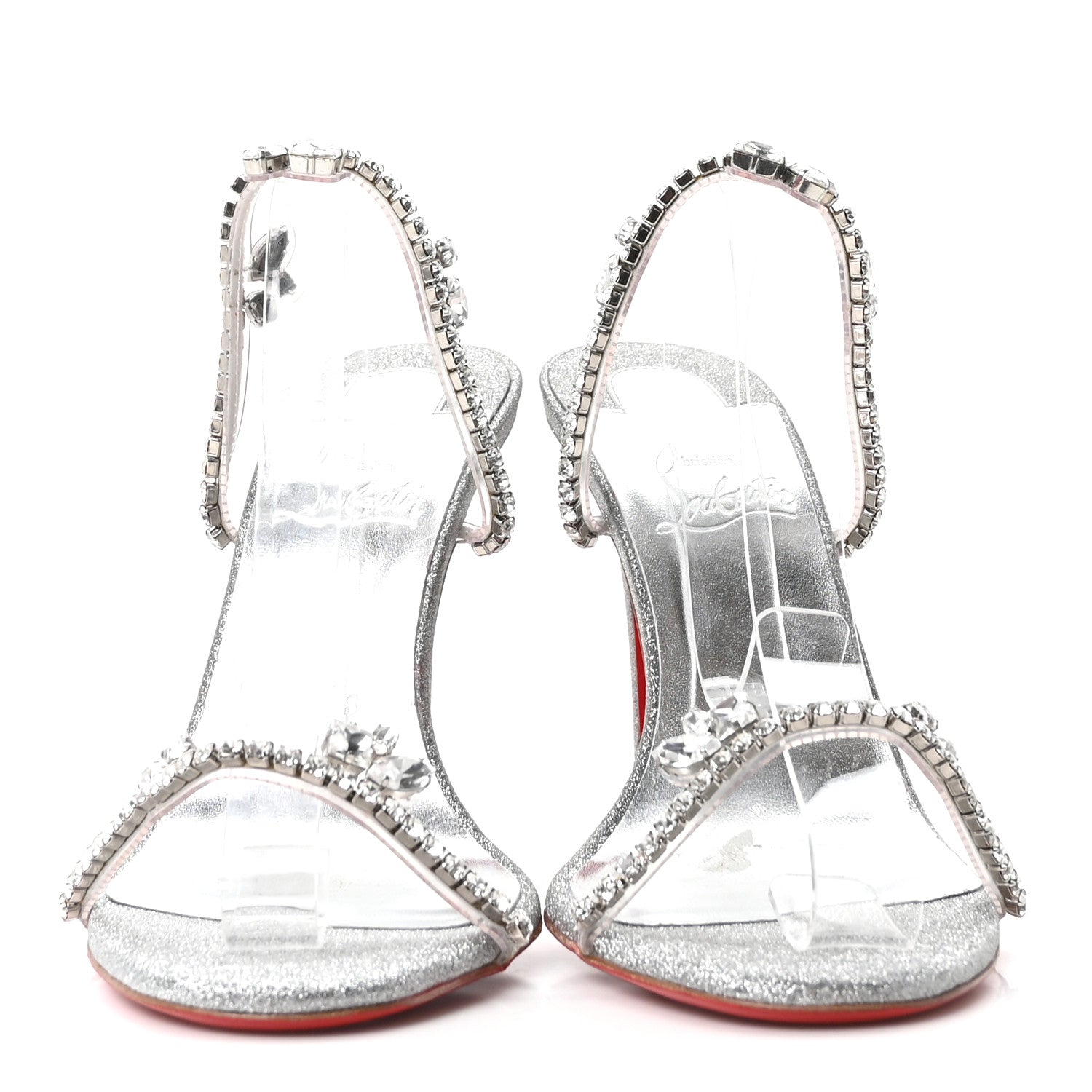 Christian Louboutin PVC Crystal Just Queen 100 Sandals 39 Silver
