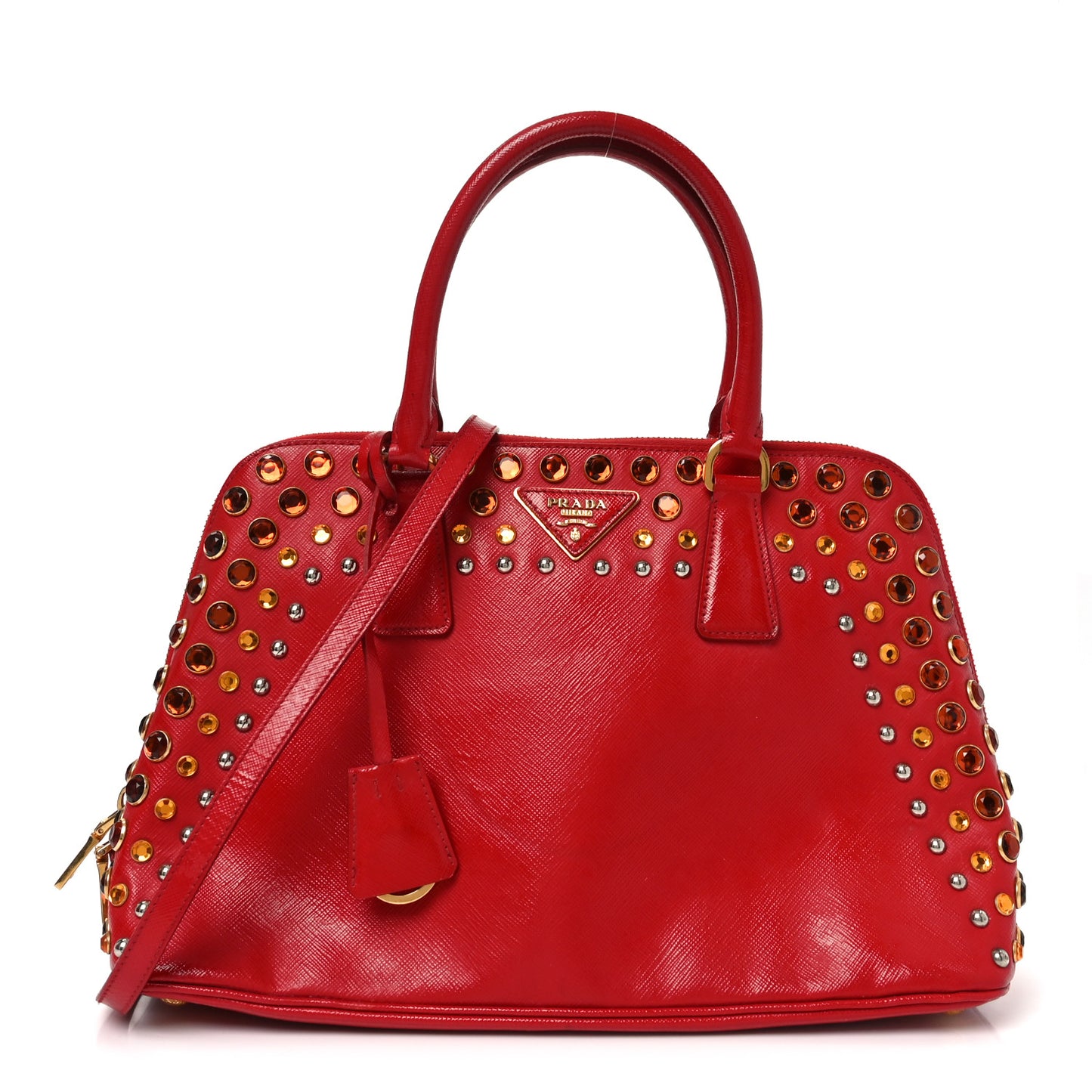 Saffiano Vernice Crystal Pyramid Bag Rosso