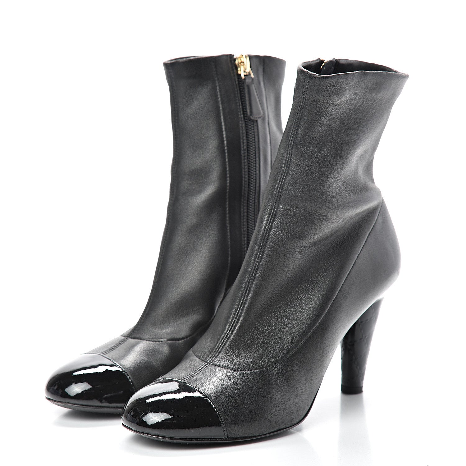 Chanel Lambskin Patent Cap Toe Ankle Boots 37.5 Black 3 of 9