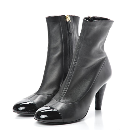 Chanel Lambskin Patent Cap Toe Ankle Boots 37.5 Black 3 of 9