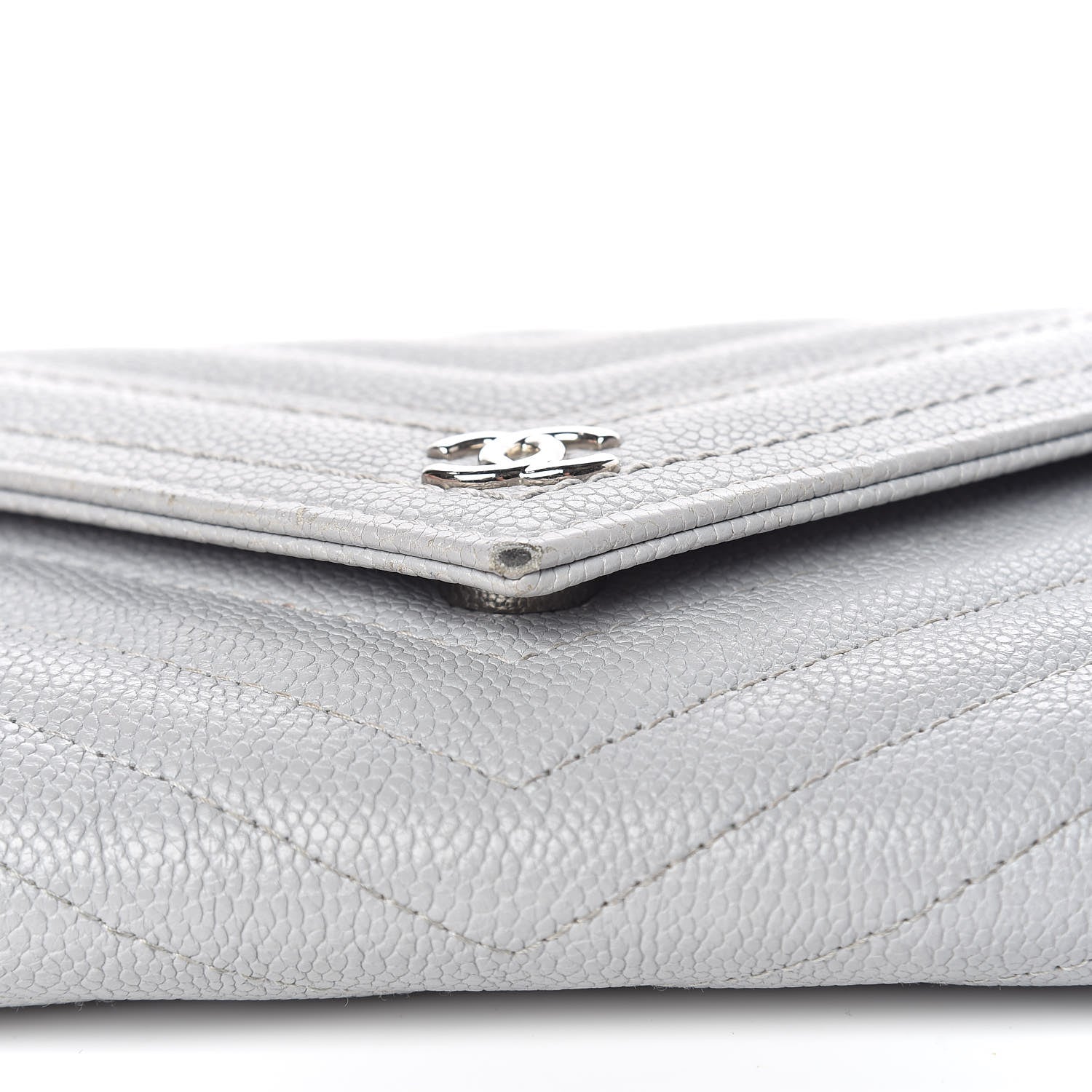 Chanel Caviar Chevron Quilted Large Gusset Flap Wallet Grey 11 of 17