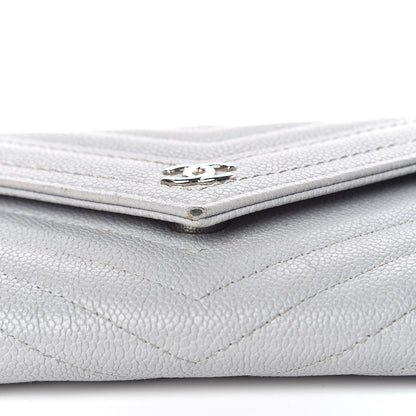 Chanel Caviar Chevron Quilted Large Gusset Flap Wallet Grey 11 of 17