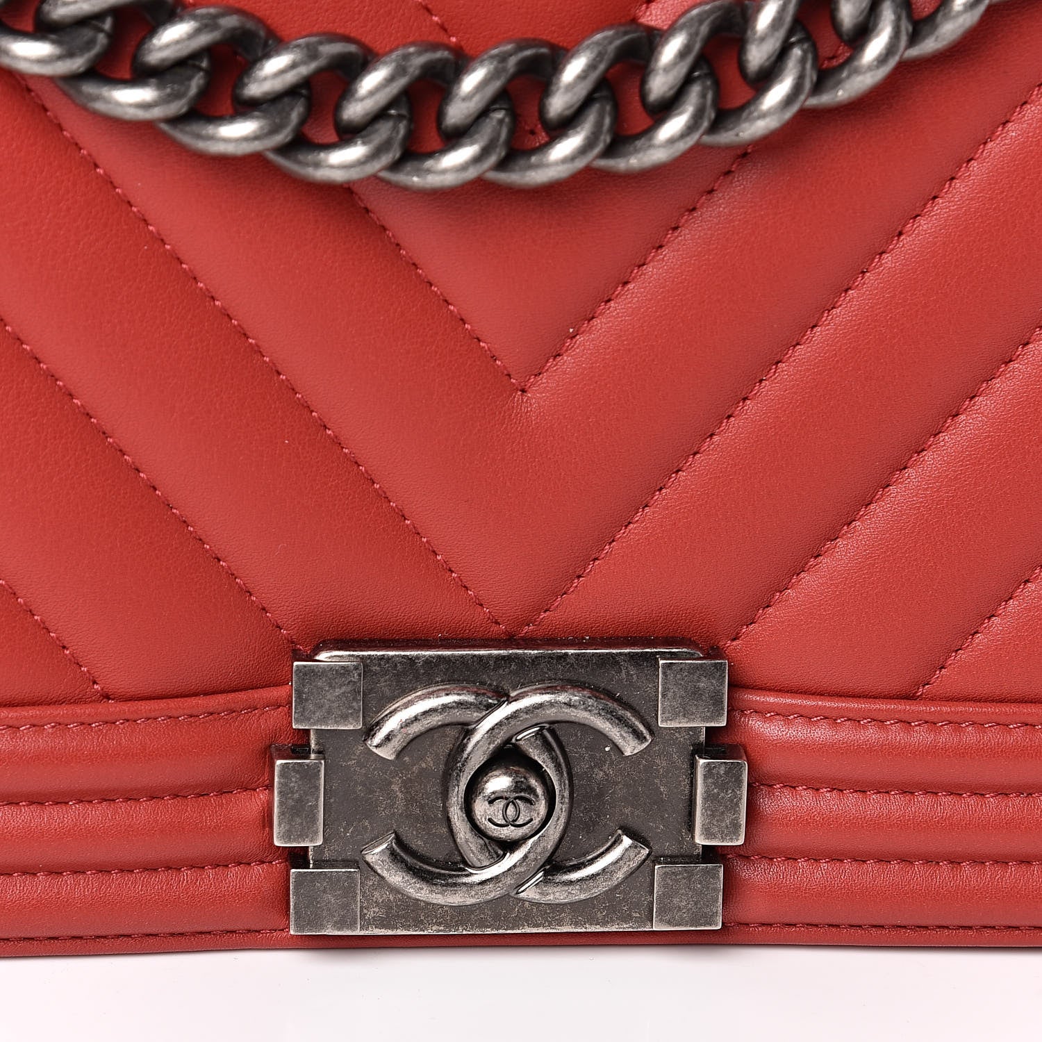 Chanel Calfskin Chevron Quilted Medium Boy Flap Red 10 of 11