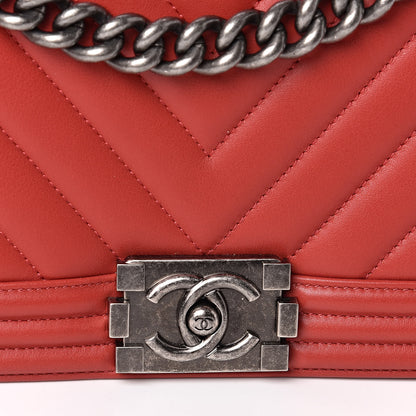Chanel Calfskin Chevron Quilted Medium Boy Flap Red 10 of 11