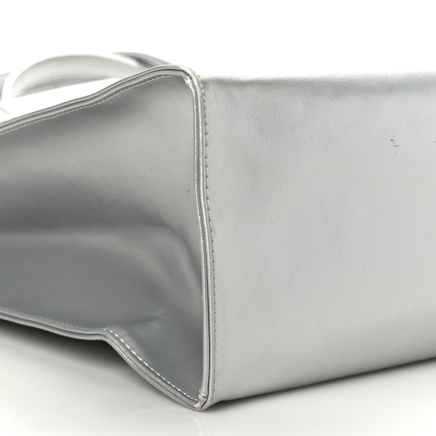 Metallic Vegan Leather Medium Shopping Bag Silver