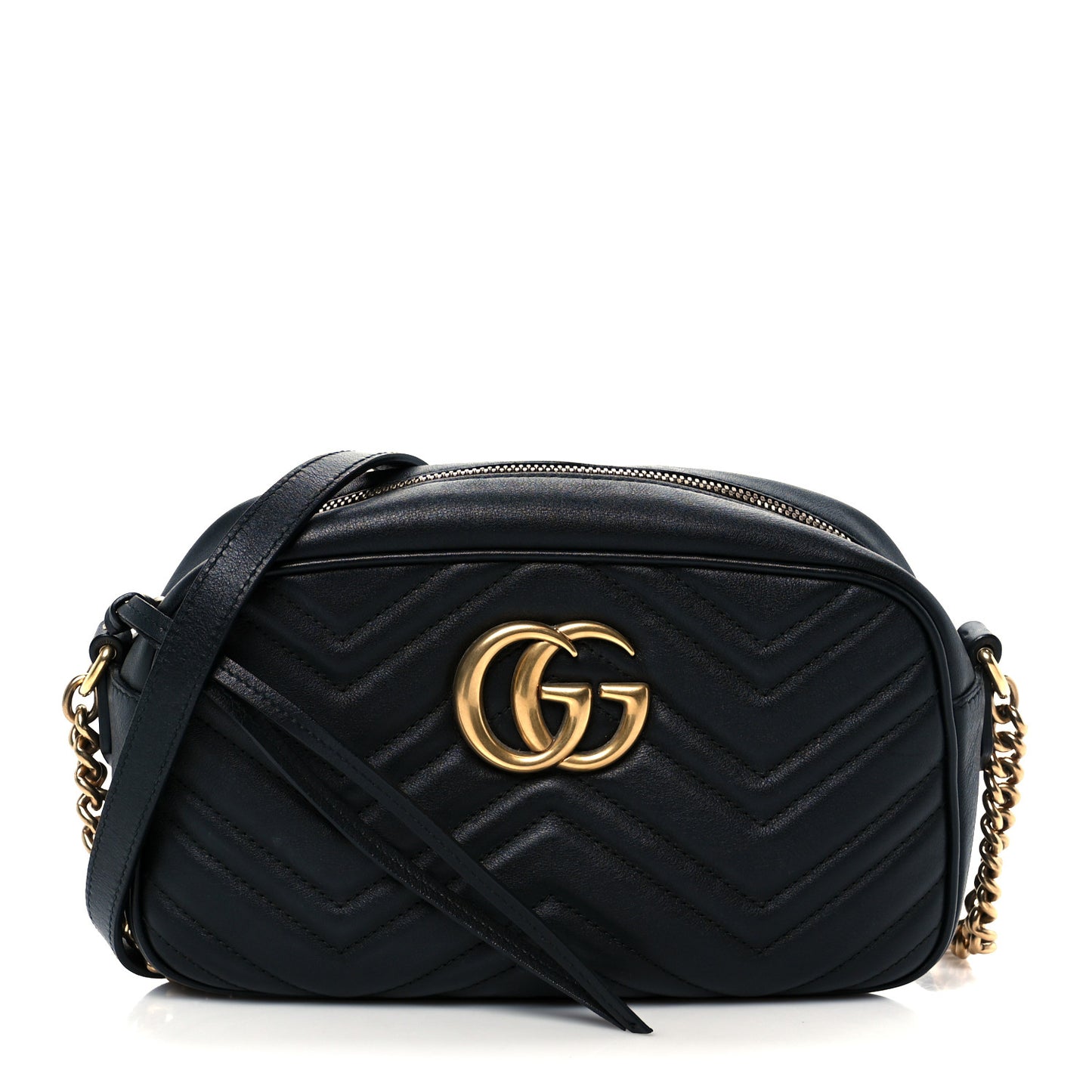 Calfskin Matelasse Small GG Marmont Chain Shoulder Bag Black