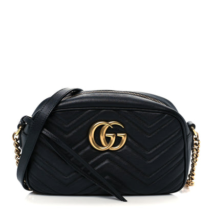 Gucci Calfskin Matelasse Small GG Marmont Chain Shoulder Bag Black 1 of 11