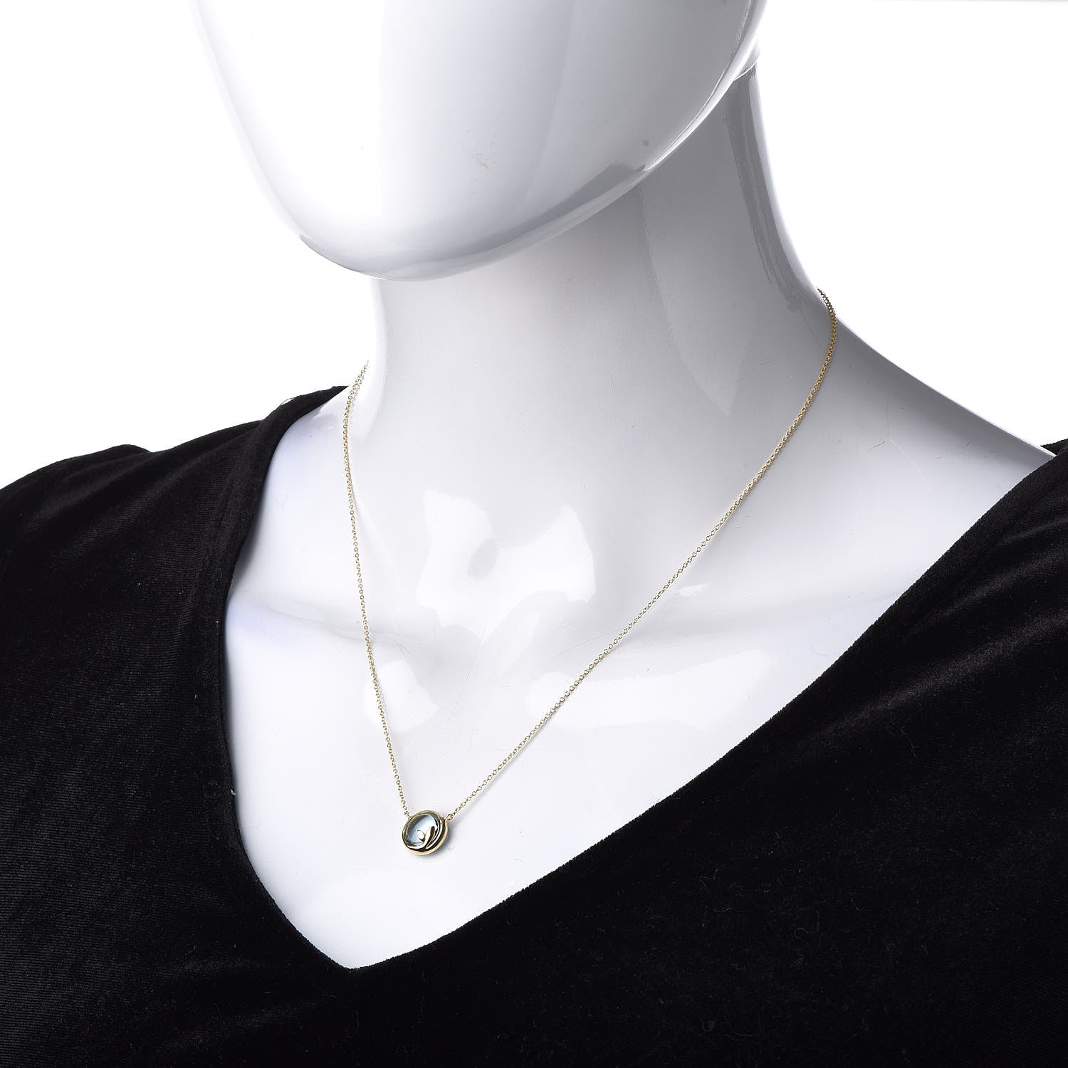 Tiffany 18K Yellow Gold Blue Topaz Olive Leaf Pendant Necklace 2 of 5