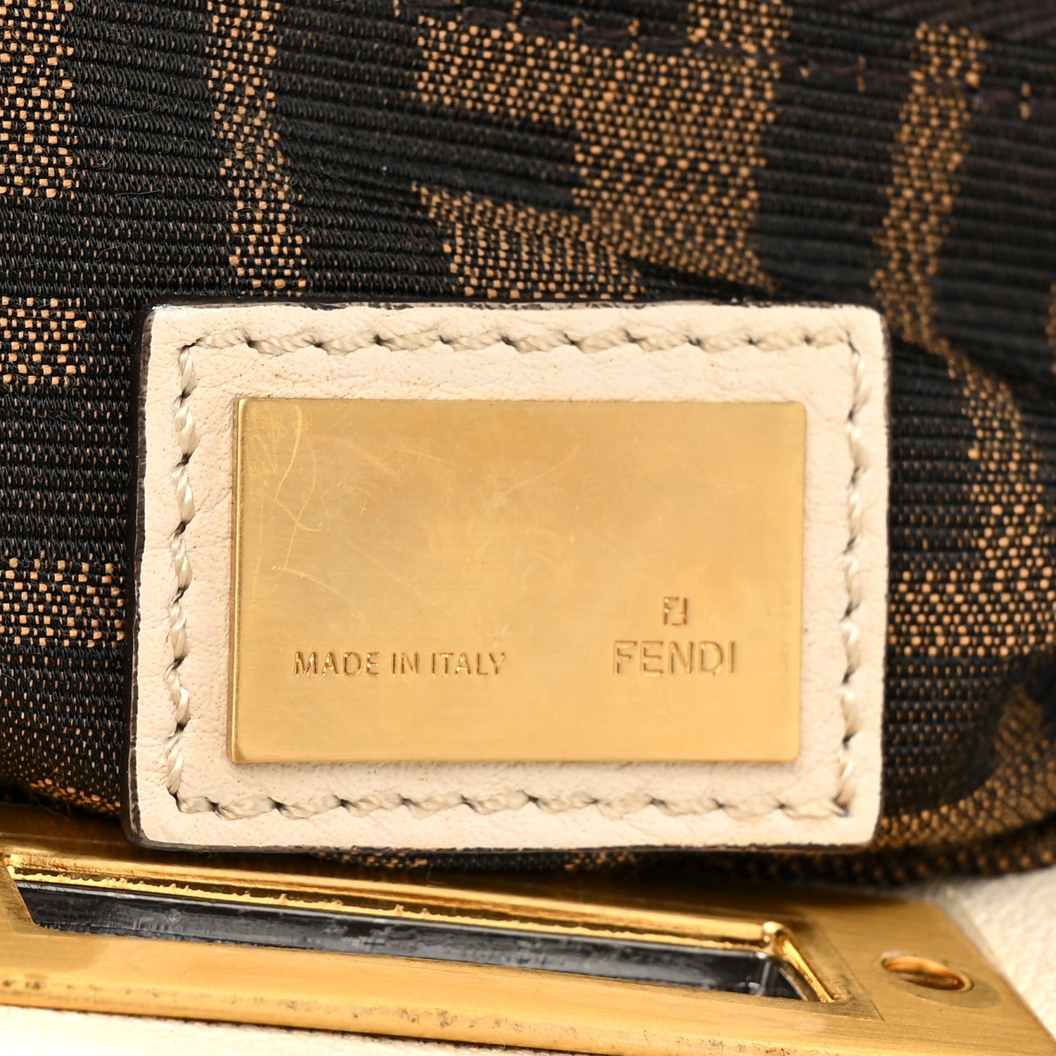Fendi Goatskin Zucca Medium Peekaboo Iconic Satchel White Tobacco 7 of 9