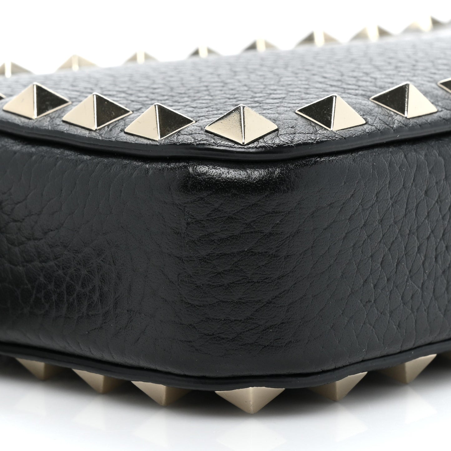 Pebbled Calfskin Rockstud Small Chain Shoulder Bag Black