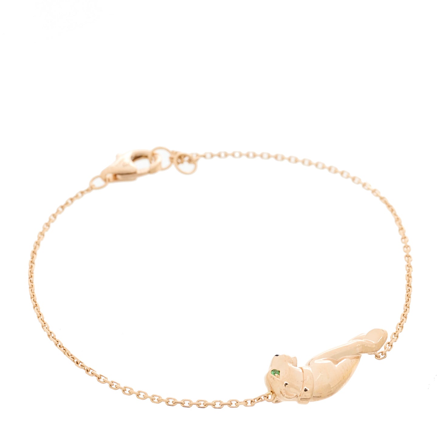 18K Pink Gold Tsavorite Garnet Onyx Panthere Chain Bracelet