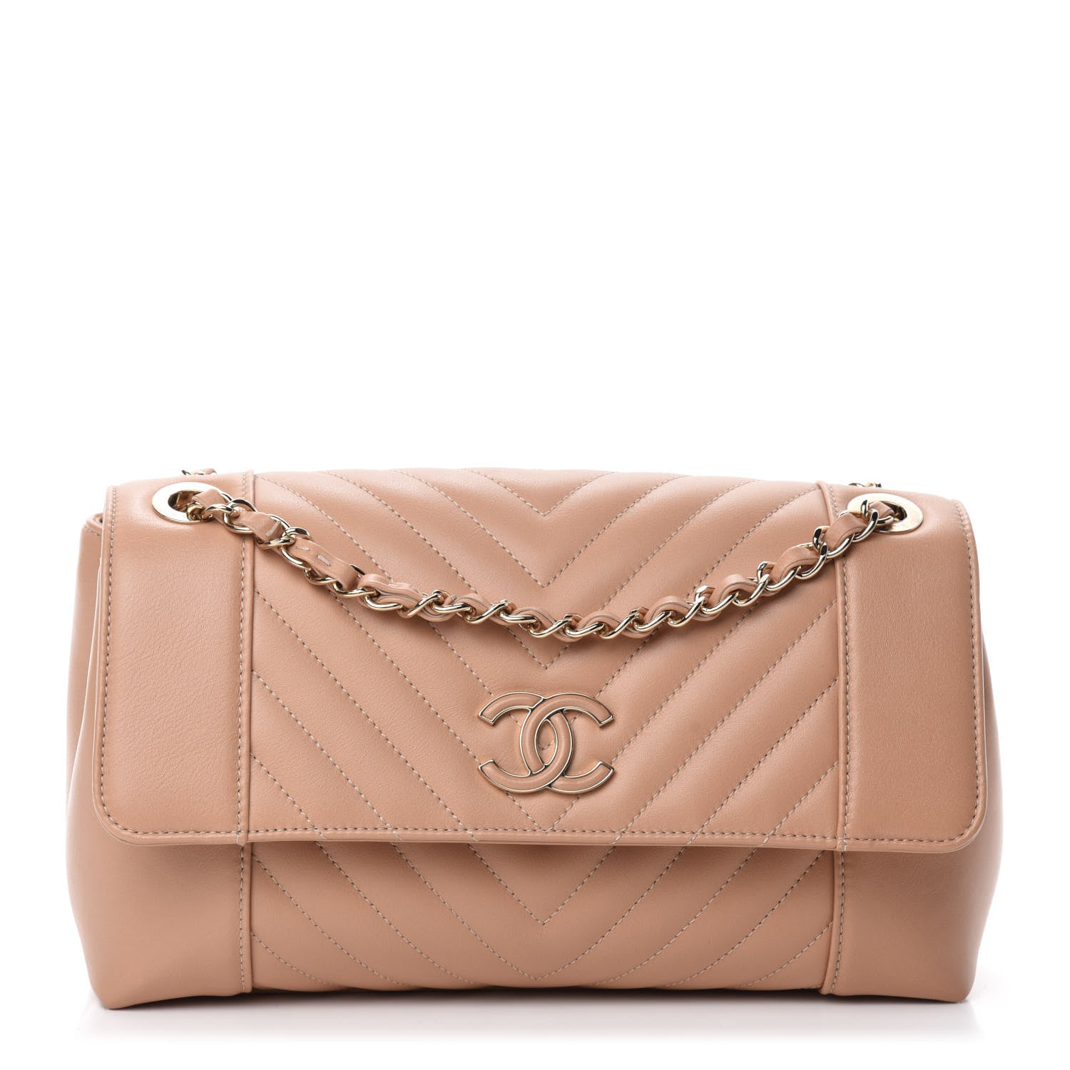 Chanel Calfskin Quilted Medium Daily Chevron Flap Beige 1 of 10