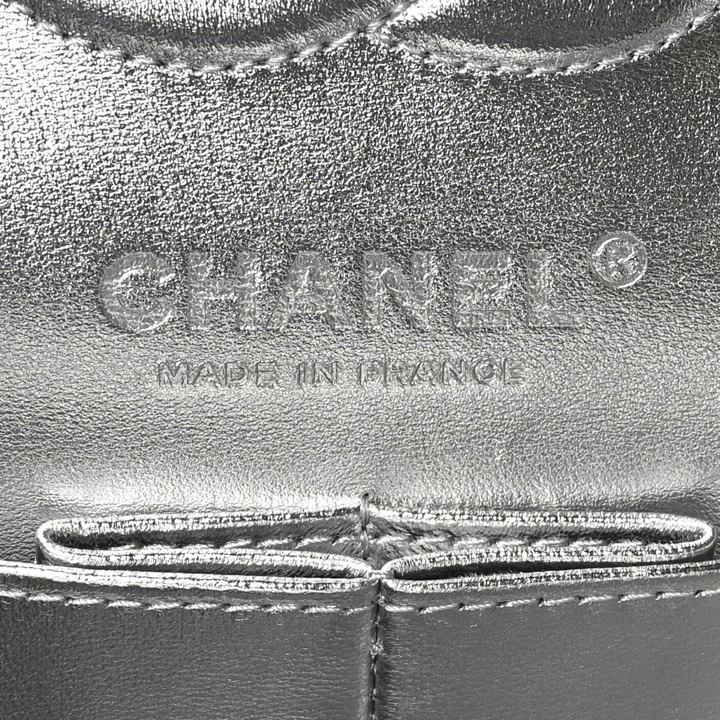 Hammered Metallic Calfskin Quilted Small Double Flap Silver