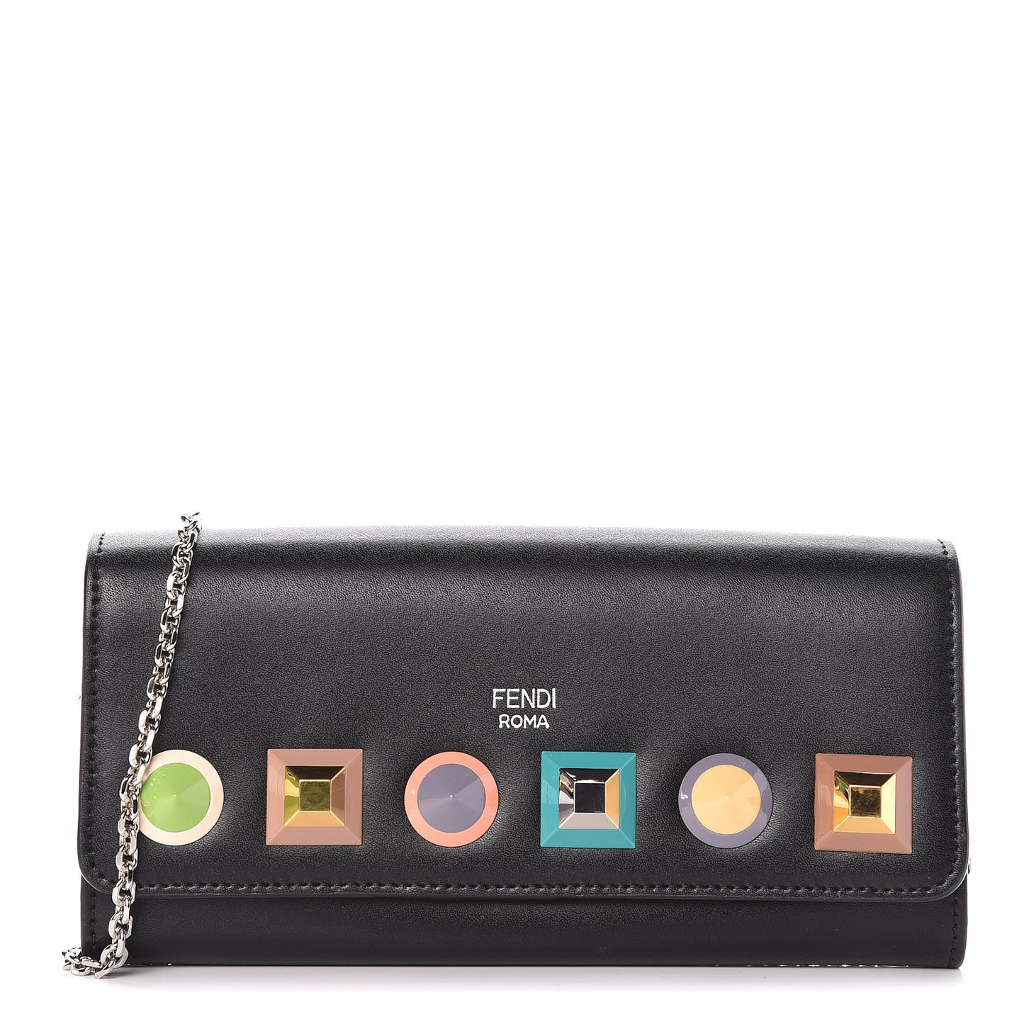 Vitello Liberty Studded Continental Wallet On Chain Black Multicolor