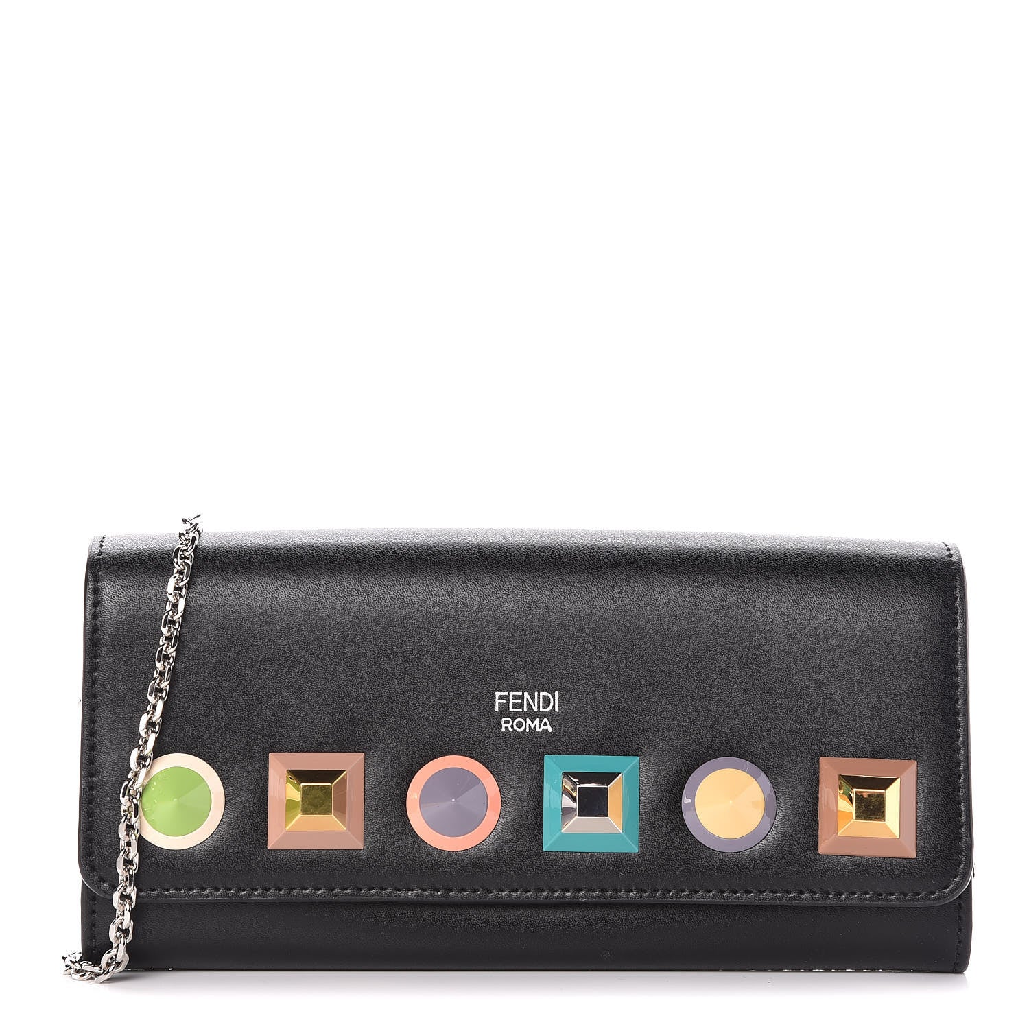 Fendi Vitello Liberty Studded Continental Wallet On Chain Black Multicolor 1 of 12