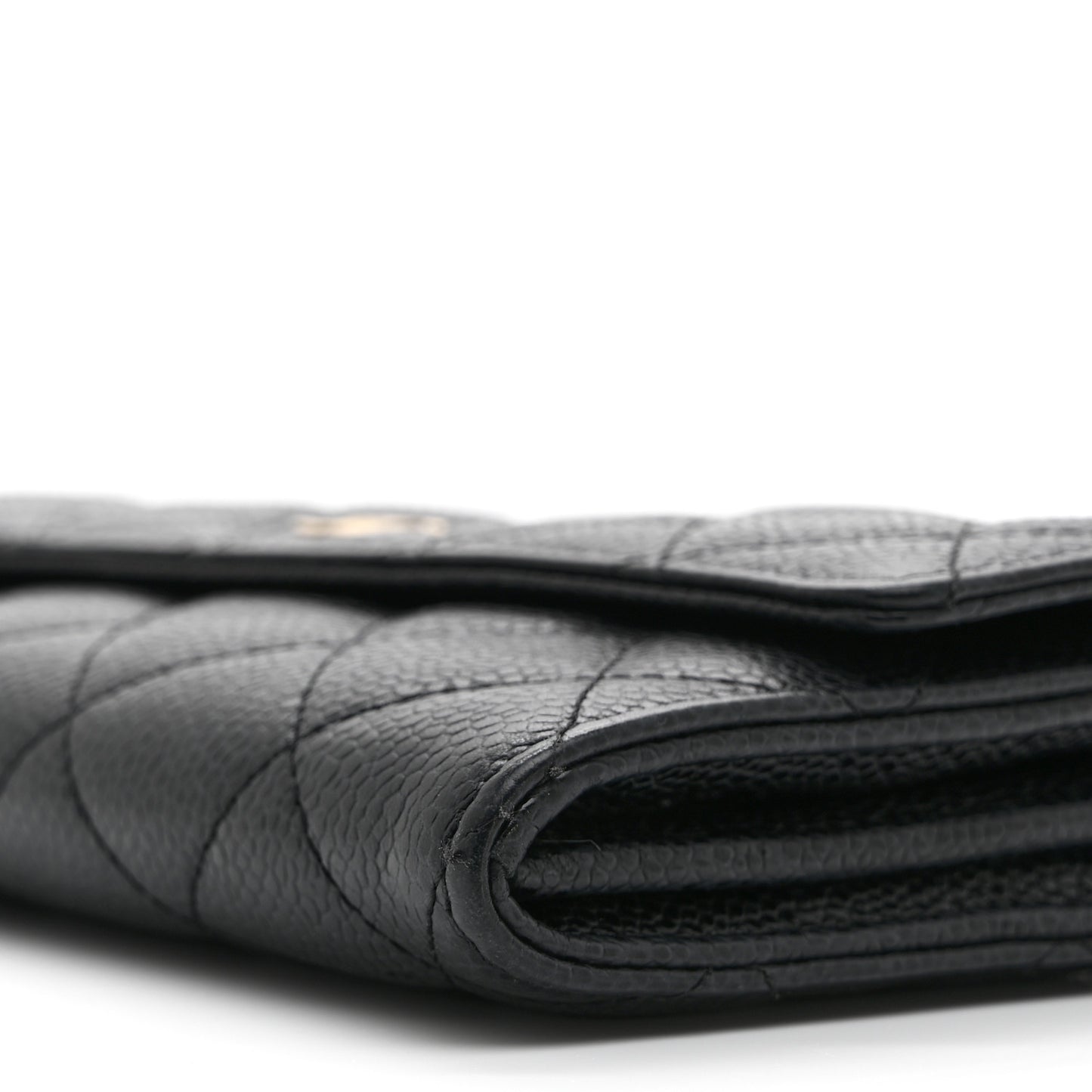 Caviar Quilted Large Gusset Flap Wallet Black