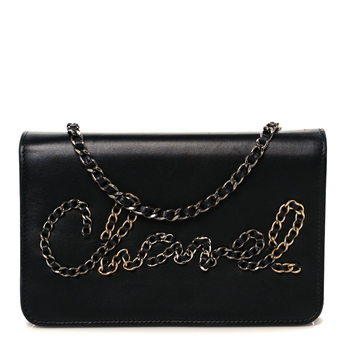 Calfskin Chain 20s Signe Wallet on Chain WOC Black